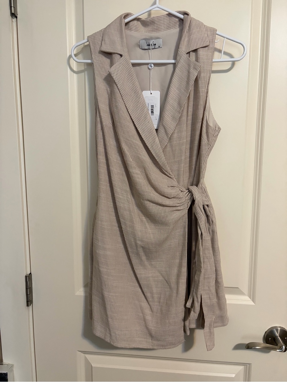 Sadie & Sage Beige/Tan Sleeveless Wrap Romper with Side Tie